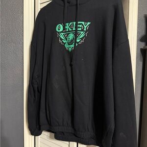 Oakley Black Pullover Hoodie with Mint Logo Detail